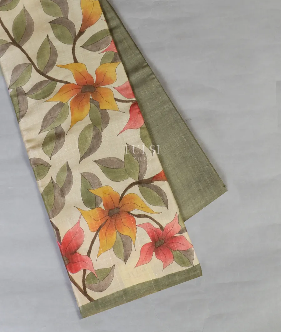 Beige Tussar Printed Saree T575228-image