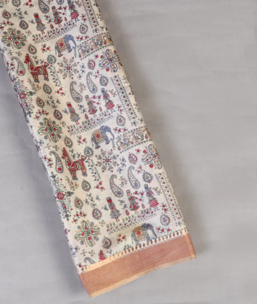 Off-White Tussar Printed Saree T578659-image