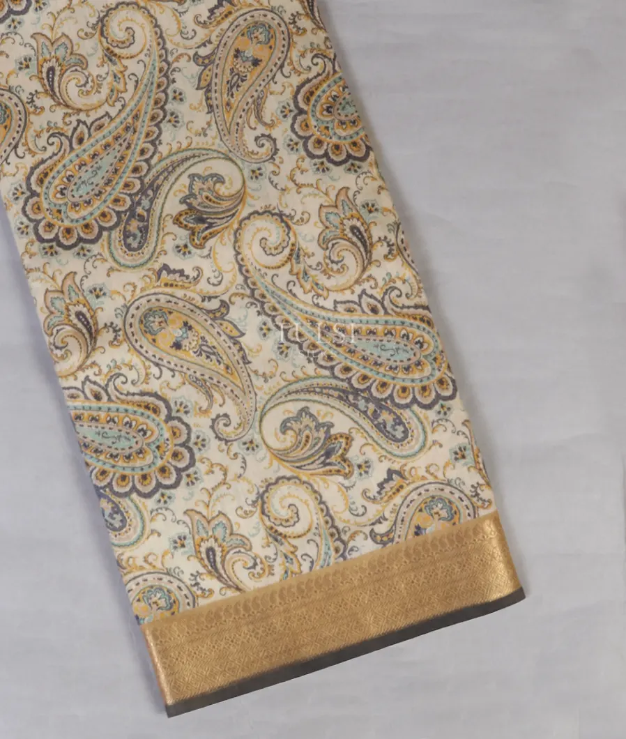 Beige Tussar Printed Saree T552444-image