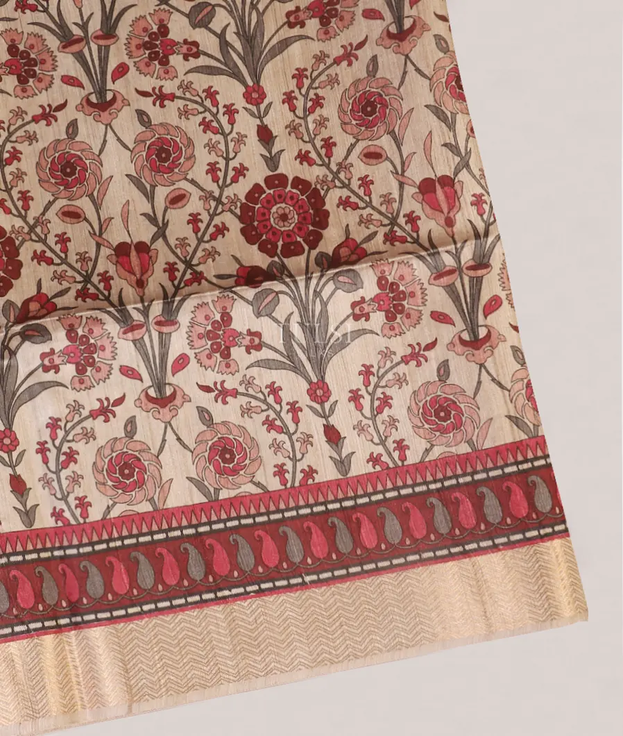 Beige Tussar Printed Saree T574905-image