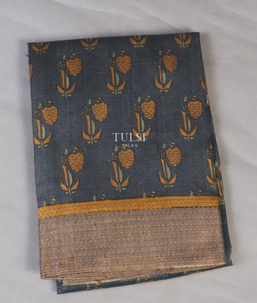 Dark Grey Tussar Printed Saree T543627-image