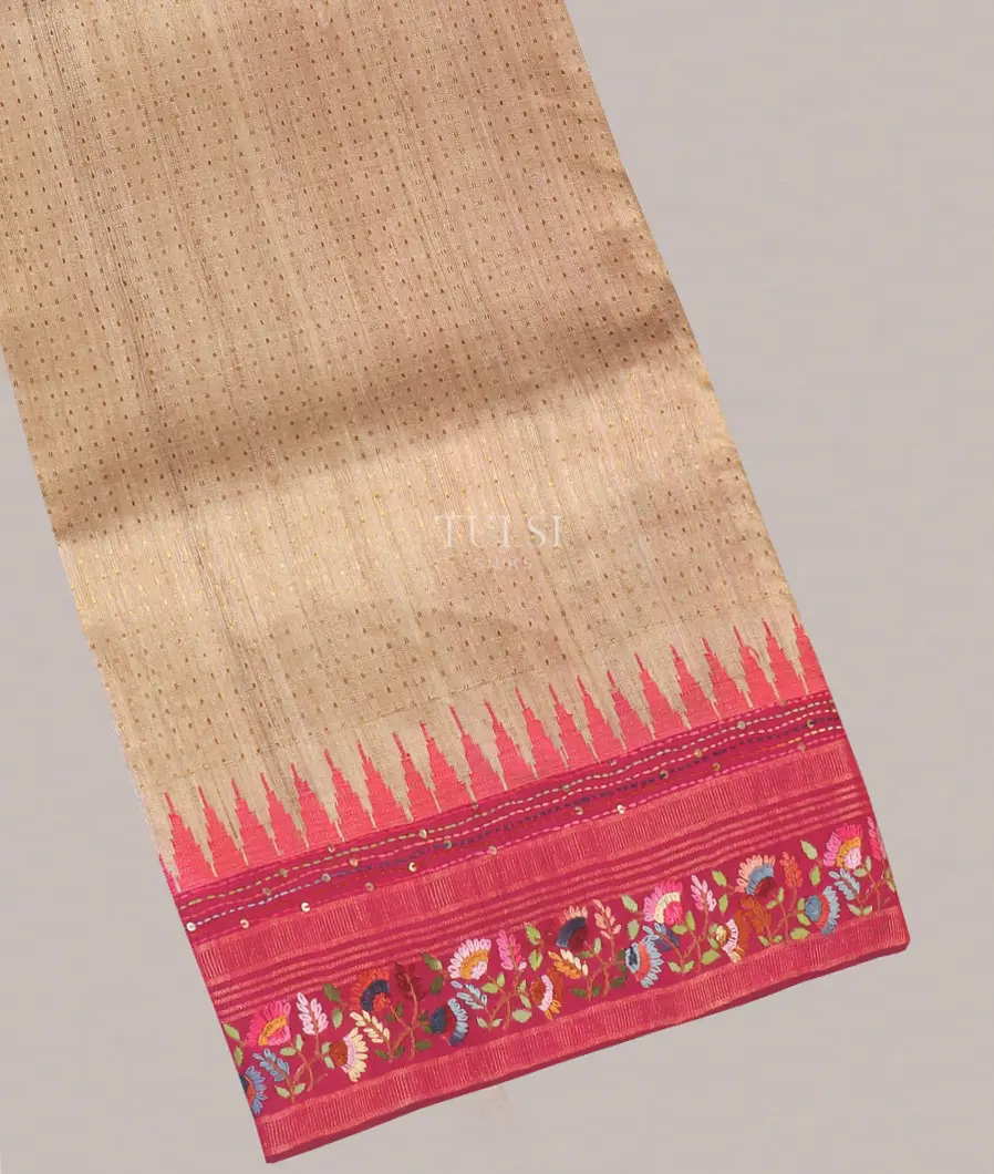 Beige Tussar Embroidery Saree T575796-image