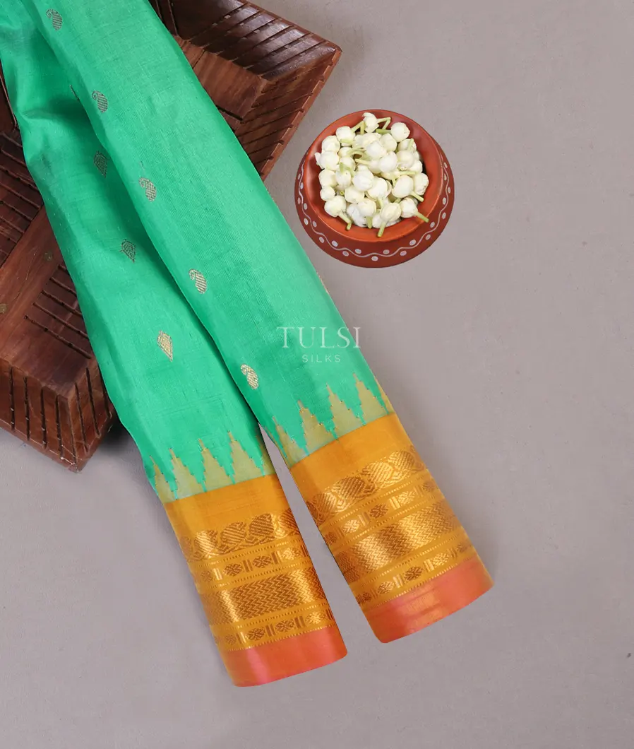 Greenish Blue Gadwal Silk Saree T577093-image