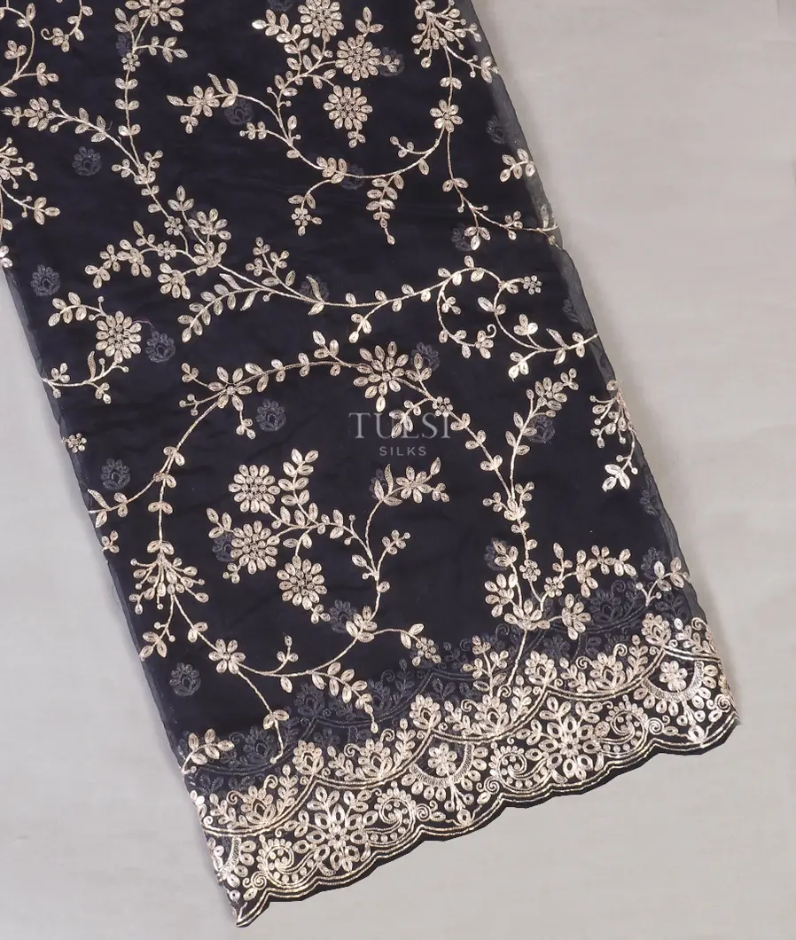 Midnight Blue Kora Organza Embroidery Saree T571255-image