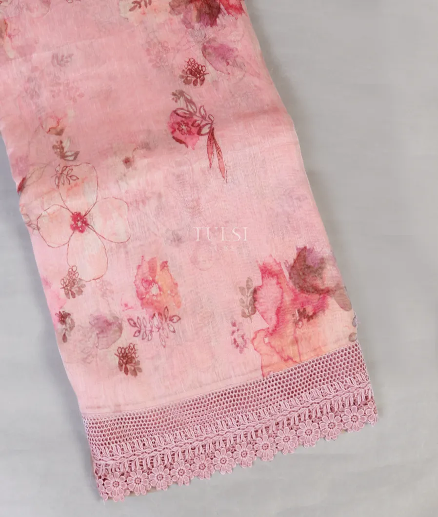 Pink Linen Printed Saree With Lace Border T578779-image