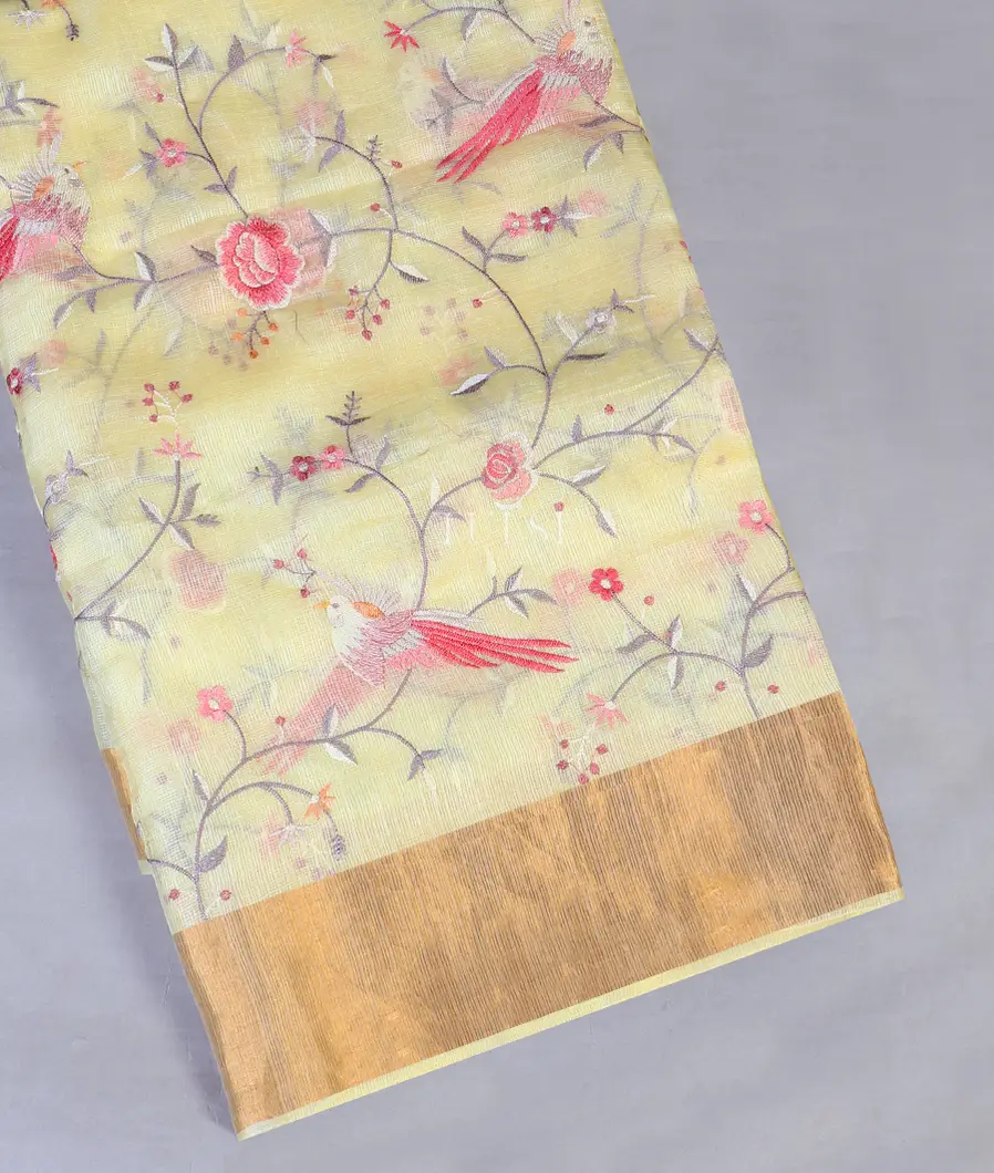 Yellow Silk Kota Embroidery Saree T577246-image