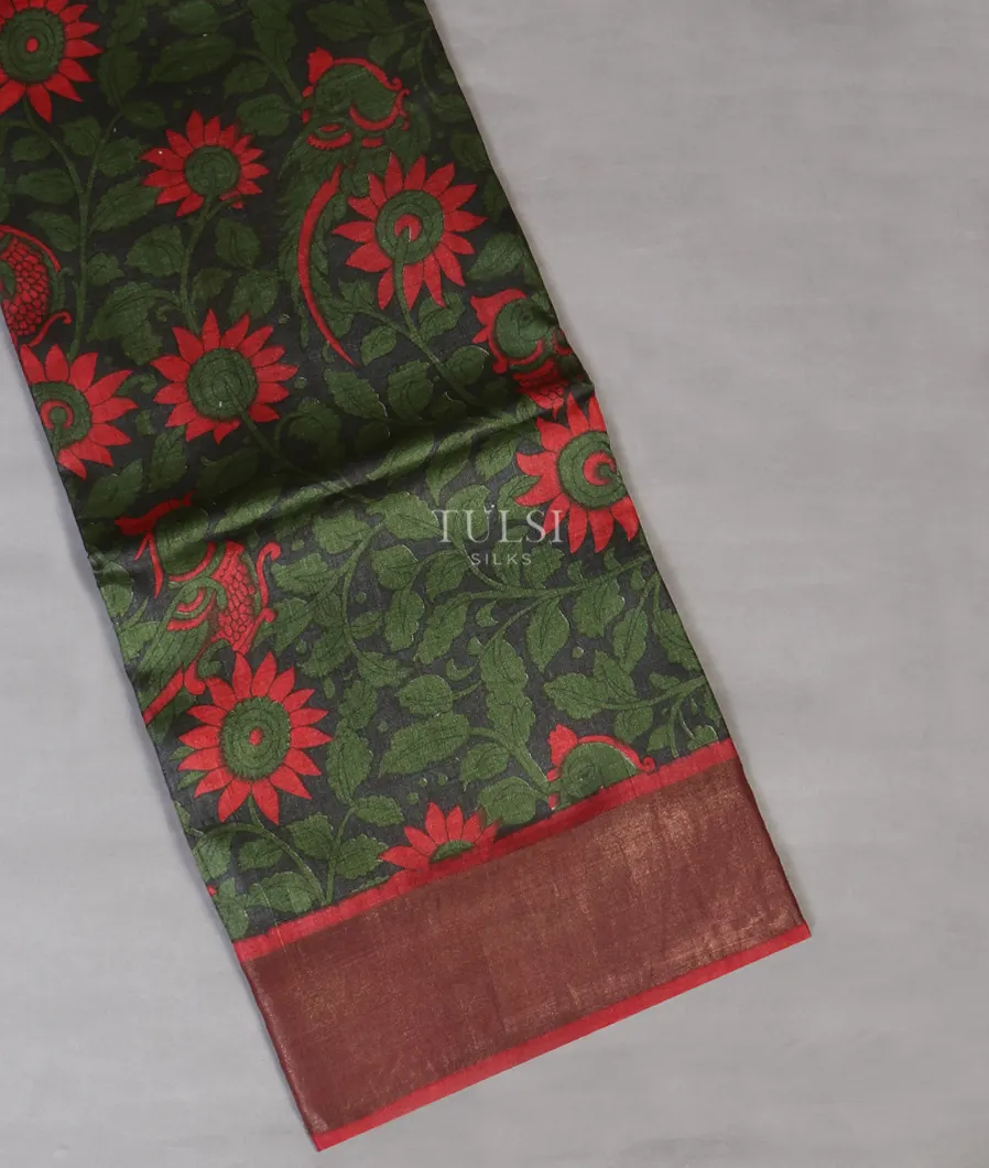 Dark Grey Tussar Printed Saree T572685-image