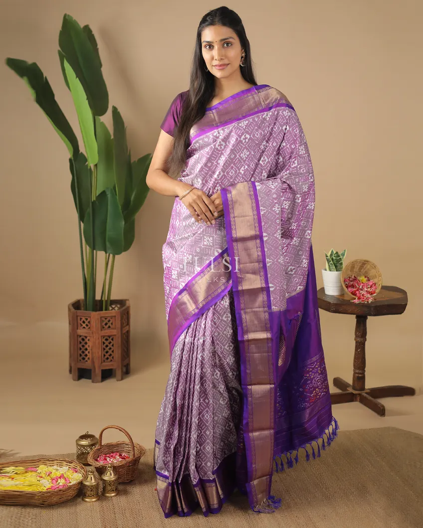 Lavender Ikat Silk Saree T575177-image