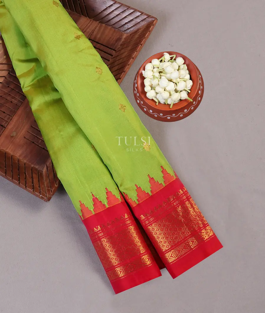 Yellowish Green Gadwal Silk Saree T546078-image