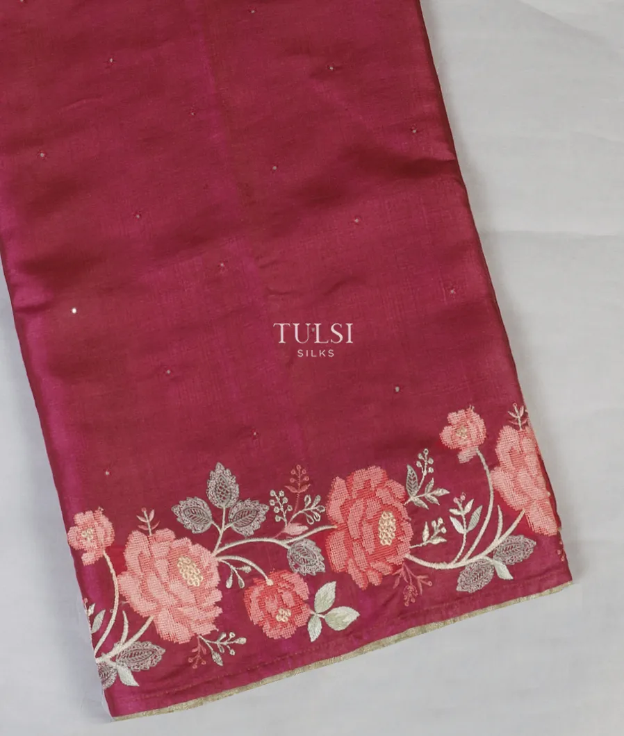 Reddish Pink Tussar Embroidery Saree T553231-image