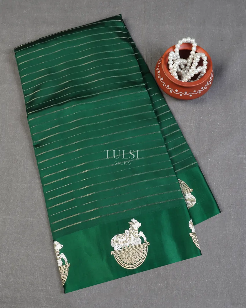 Bottle Green Banaras Silk Saree T578398-image