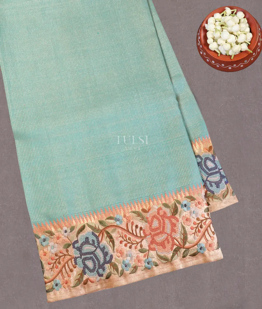 Blue Kanjivaram Embroidery Silk Saree T571219-image