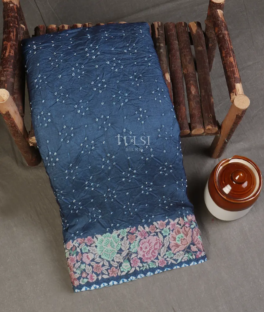 Blue Bandhani Tussar Saree T571175-image