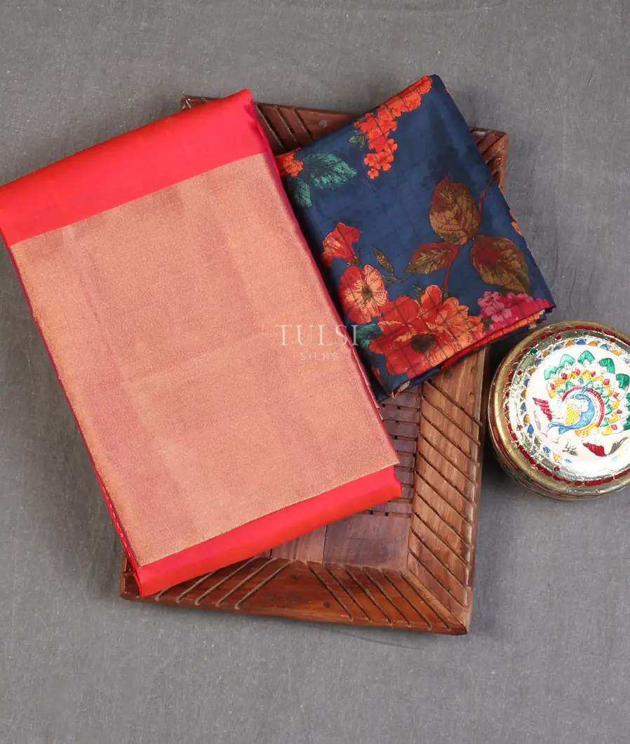 Orangish Pink Soft Silk Saree T563399-image