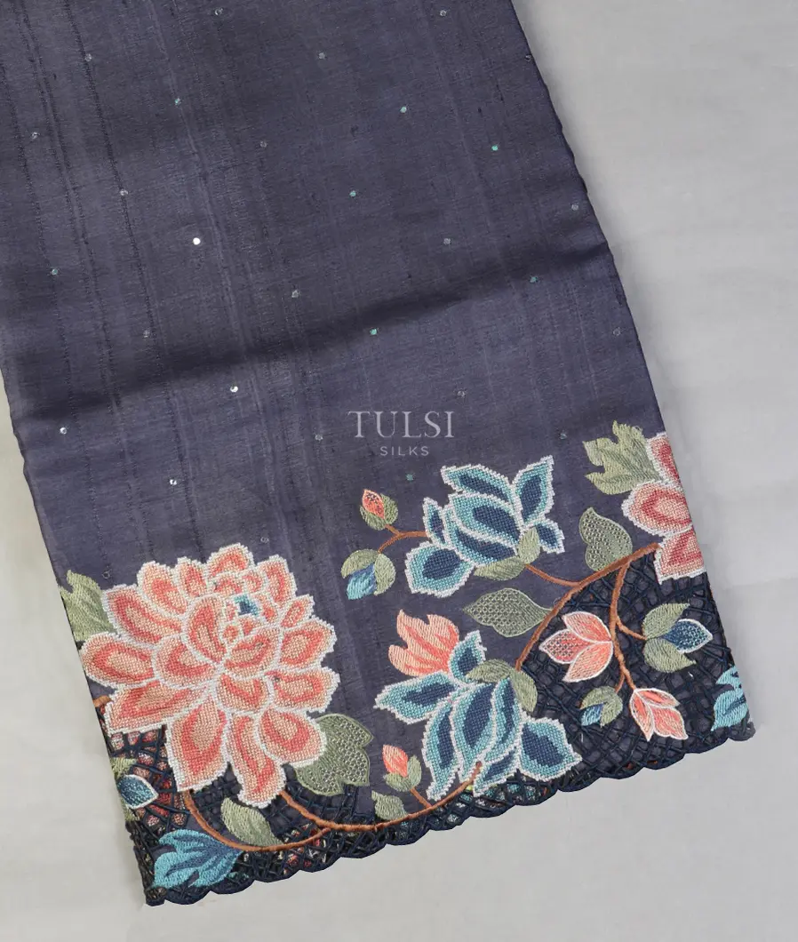 Blue Tussar Cutwork Saree T562582-image