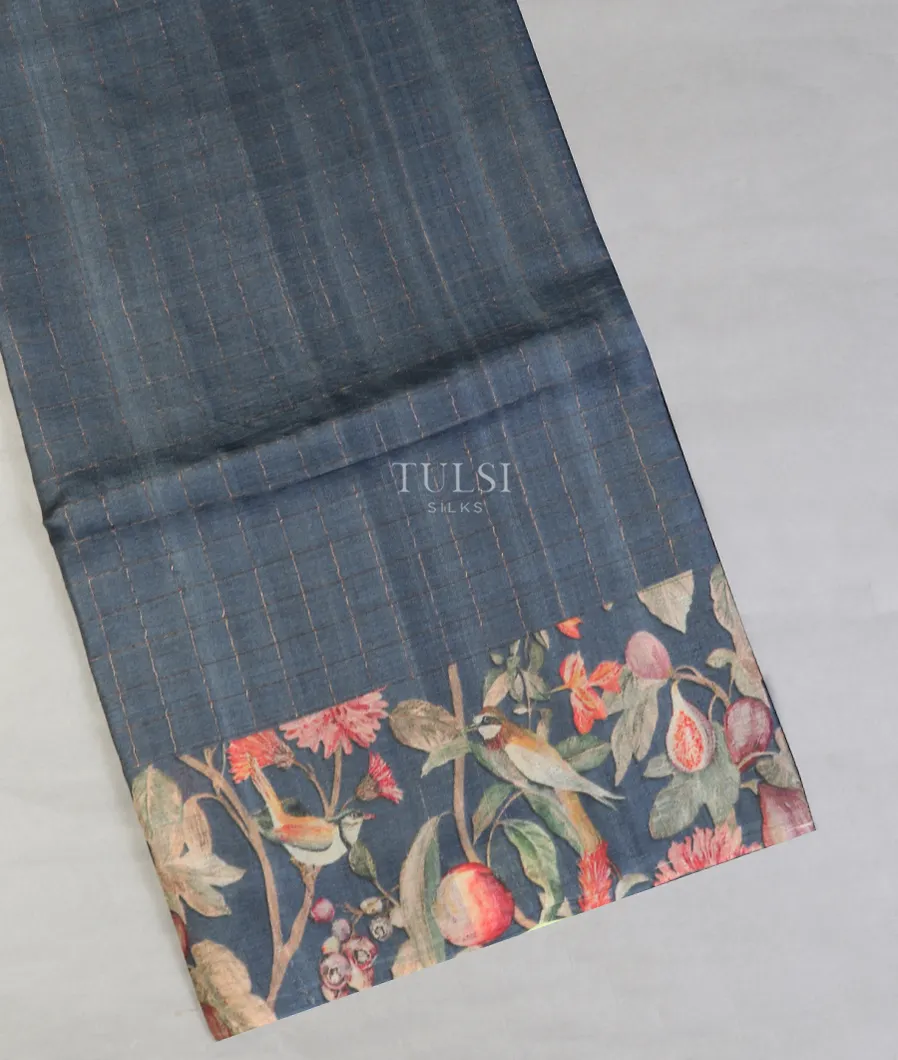 Blue Tussar Printed Saree T579366-image