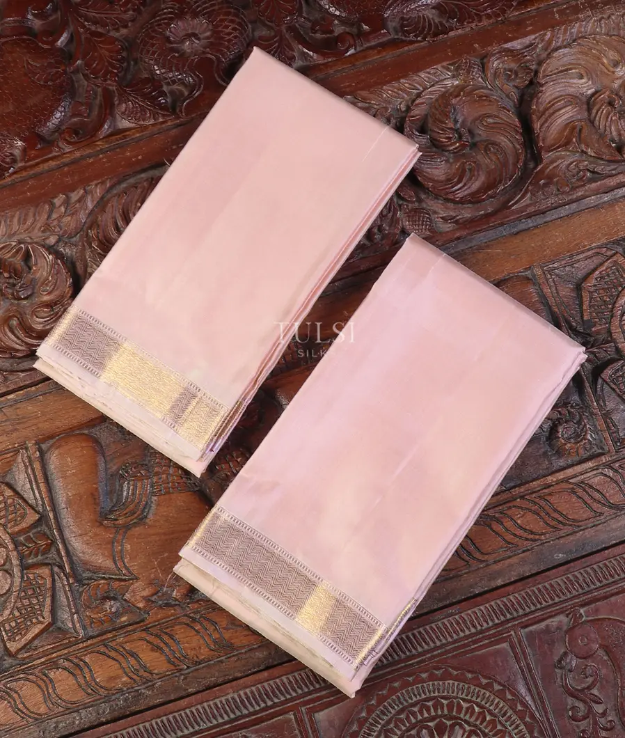 Light Pink Handwoven Kanjivaram Silk Dhoti and Vastharam T567197-image