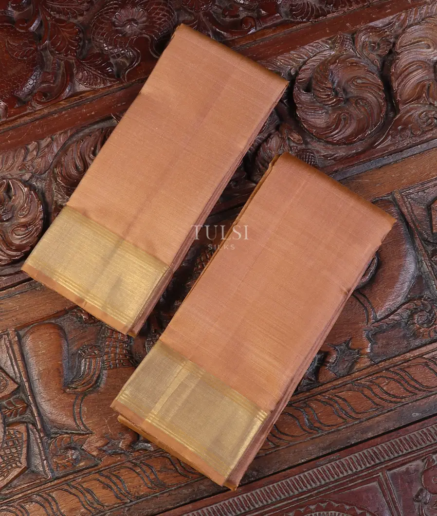 Dark Beige Handwoven Kanjivaram Silk Dhoti and Vastharam T572544-image