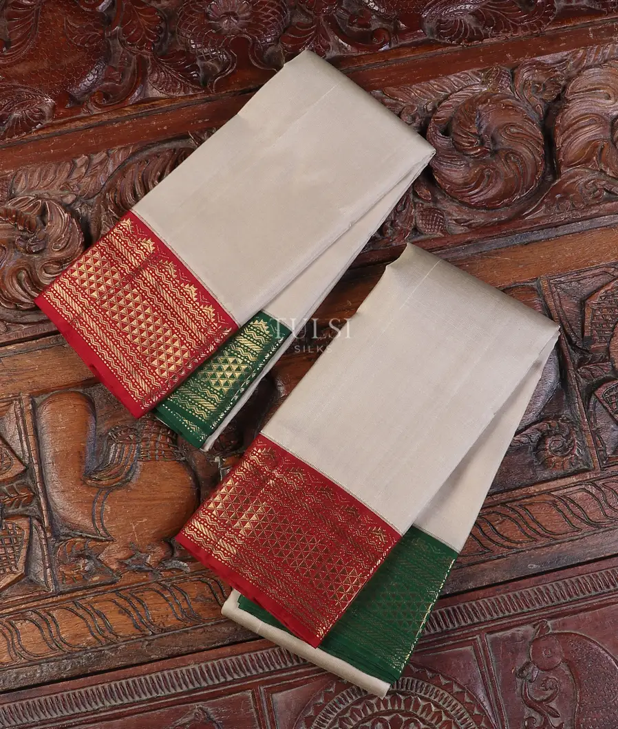 Grey Handwoven Kanjivaram Silk Dhoti and Vastharam T538688-image