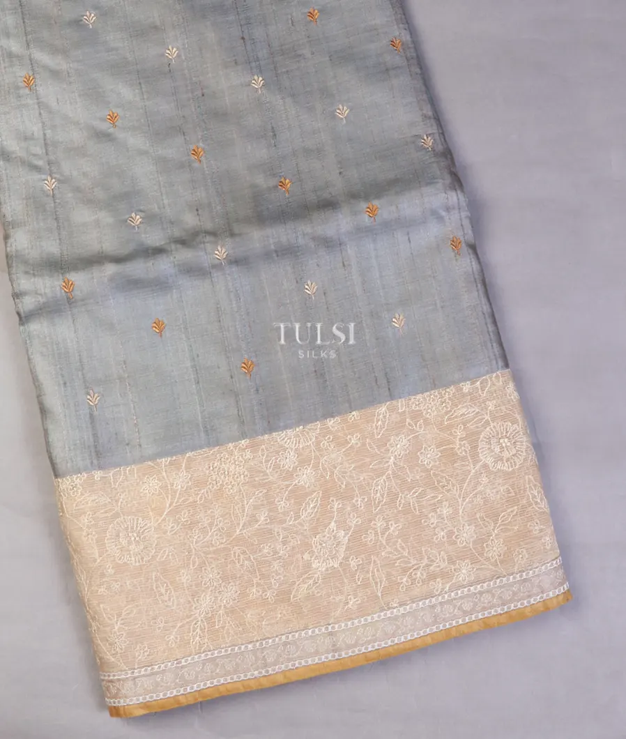 Grey Tussar Embroidery saree T571514-image