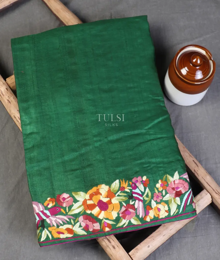 Green Tussar Embroidery saree T577502-image