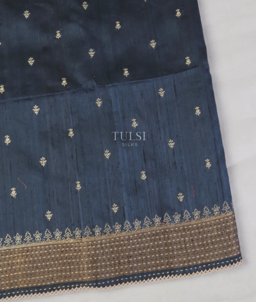 Blue Tussar Embroidery saree T575777-image