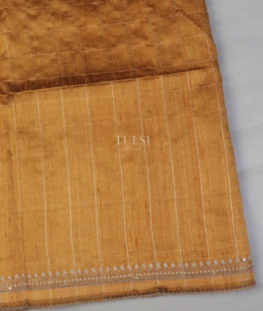 Yellow Tussar Embroidery saree T572432-image