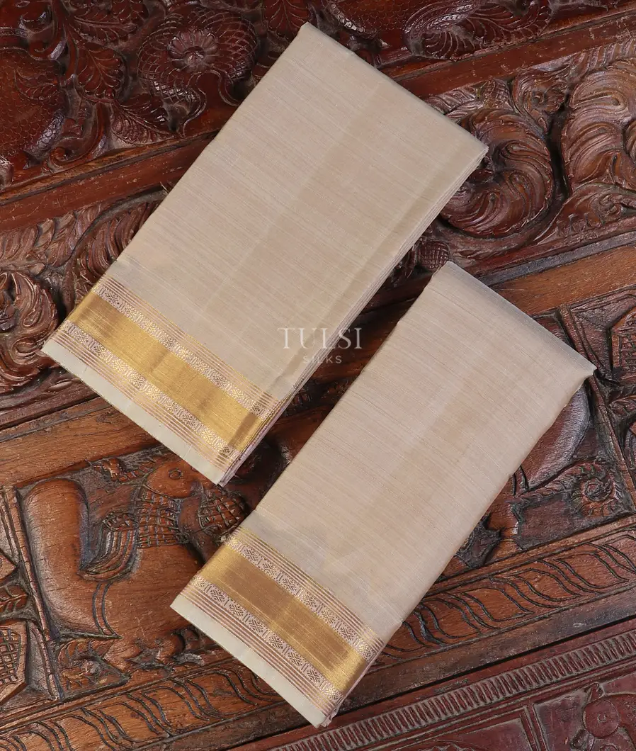 Grey Handwoven Kanjivaram Silk Dhoti and Vastharam T578378-image