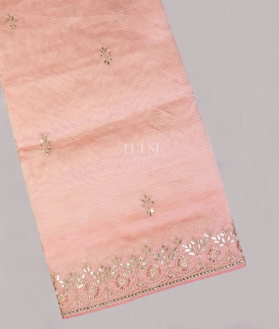 Peach Kora Tissue Organza Embroidery Saree T569352-image