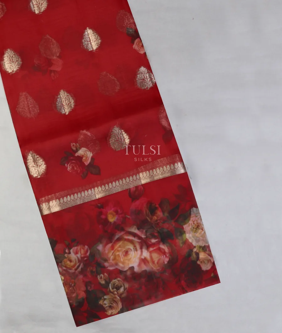 Red Kora Organza Printed Saree T574227-image
