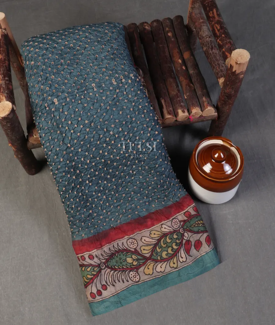 Bluish Grey Bandhani Tussar Saree T570086-image