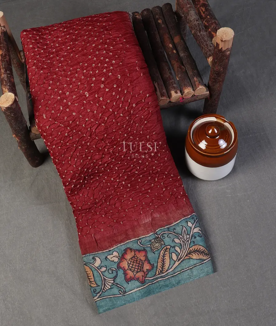 Maroon Bandhani Tussar Saree T570083-image