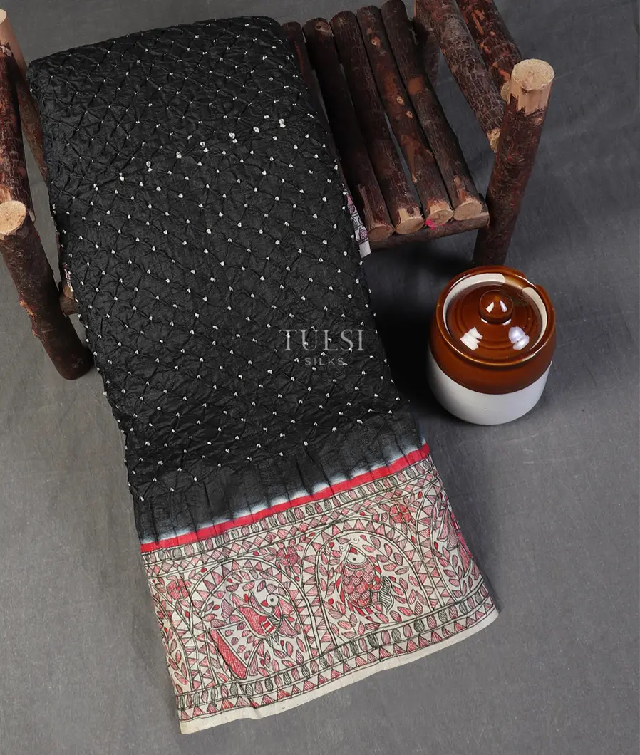 Dark Grey Bandhani Tussar Saree T570088-image