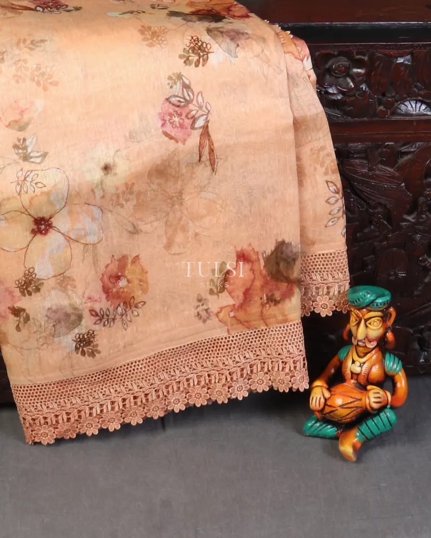 Peach Linen Embroidery Saree T578777-image