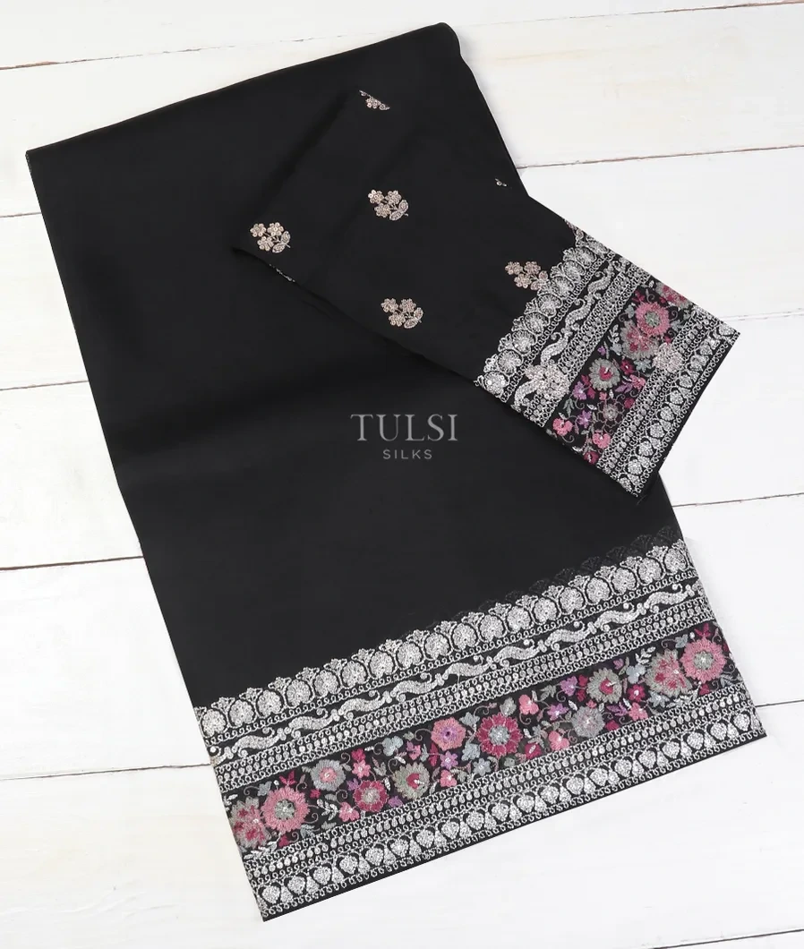 Black Kora Organza Embroidery Saree T572026-image