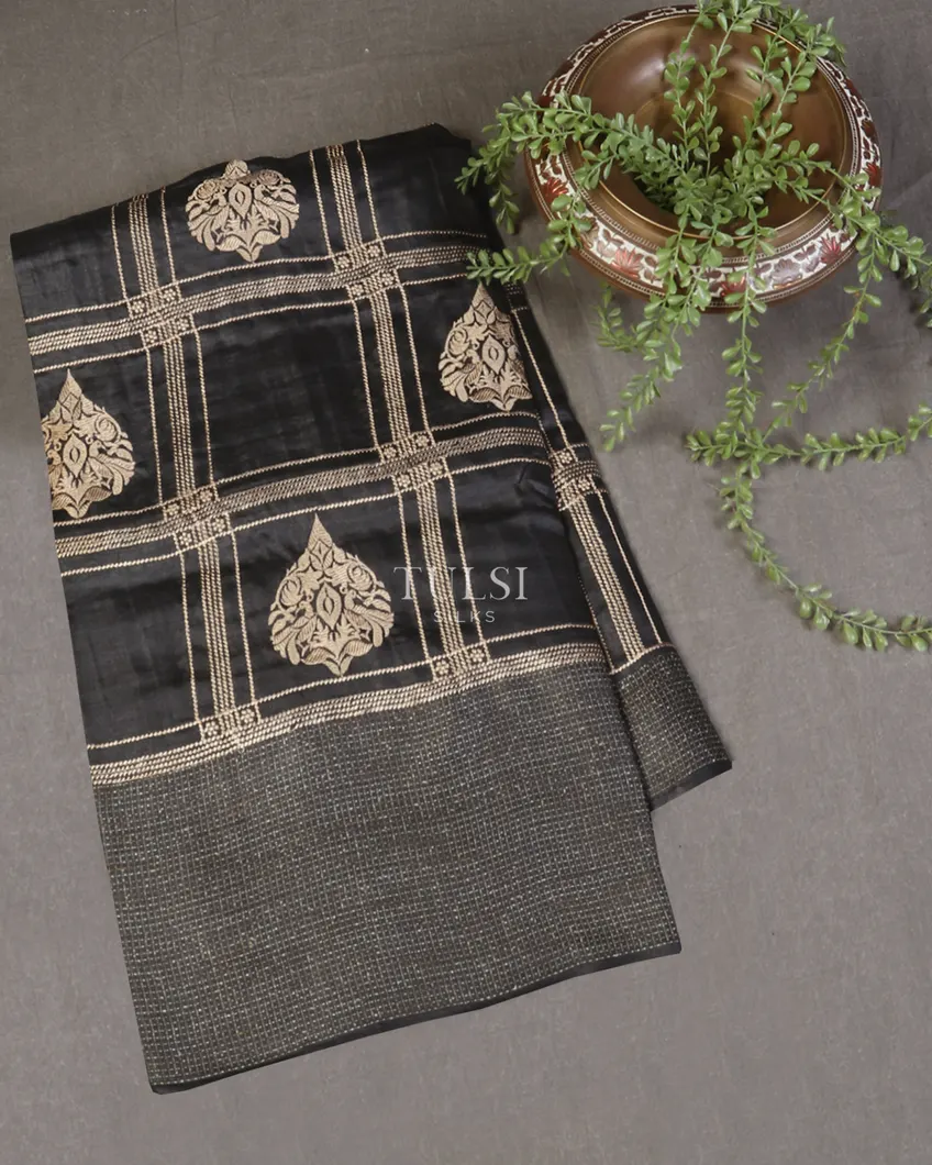 Black Tussar Embroidery saree T577497-image