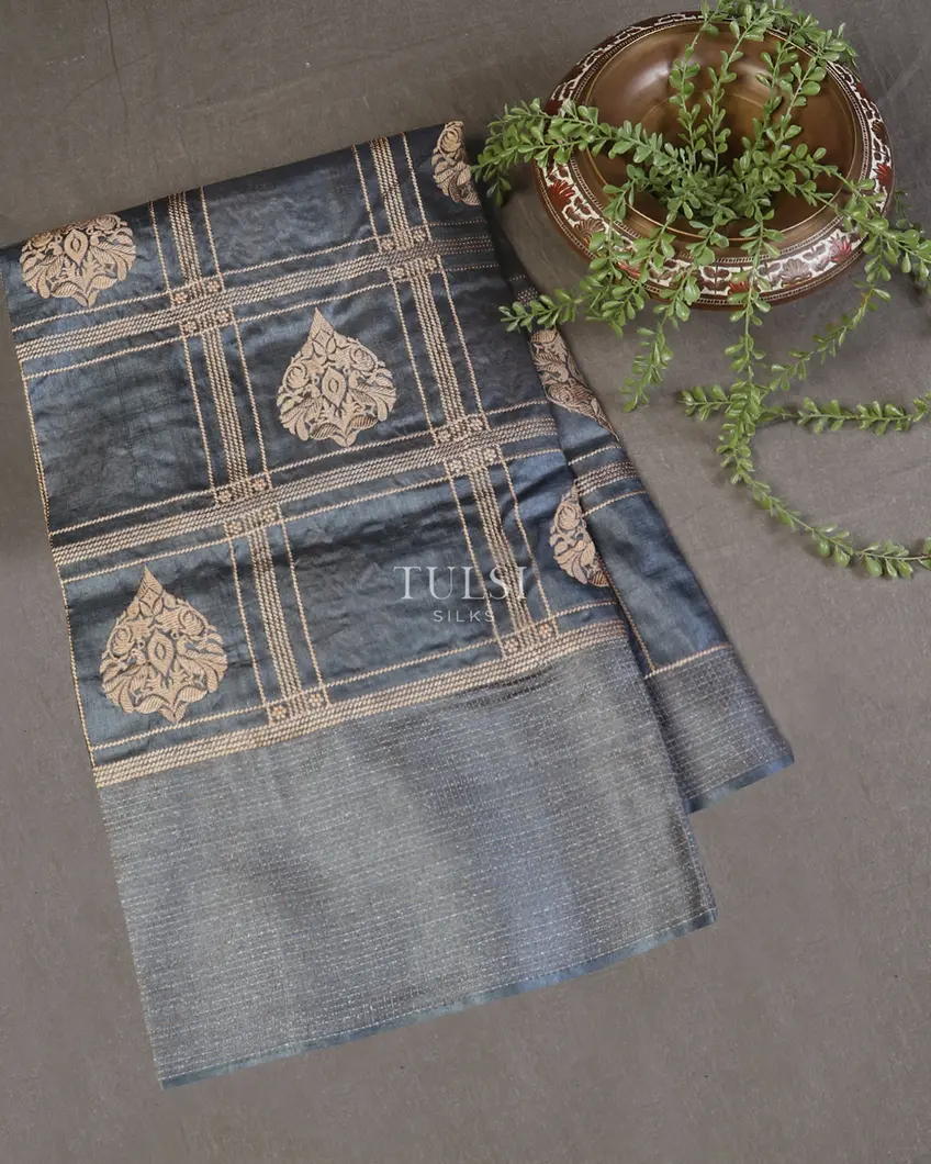 Grey Tussar Embroidery saree T577500-image
