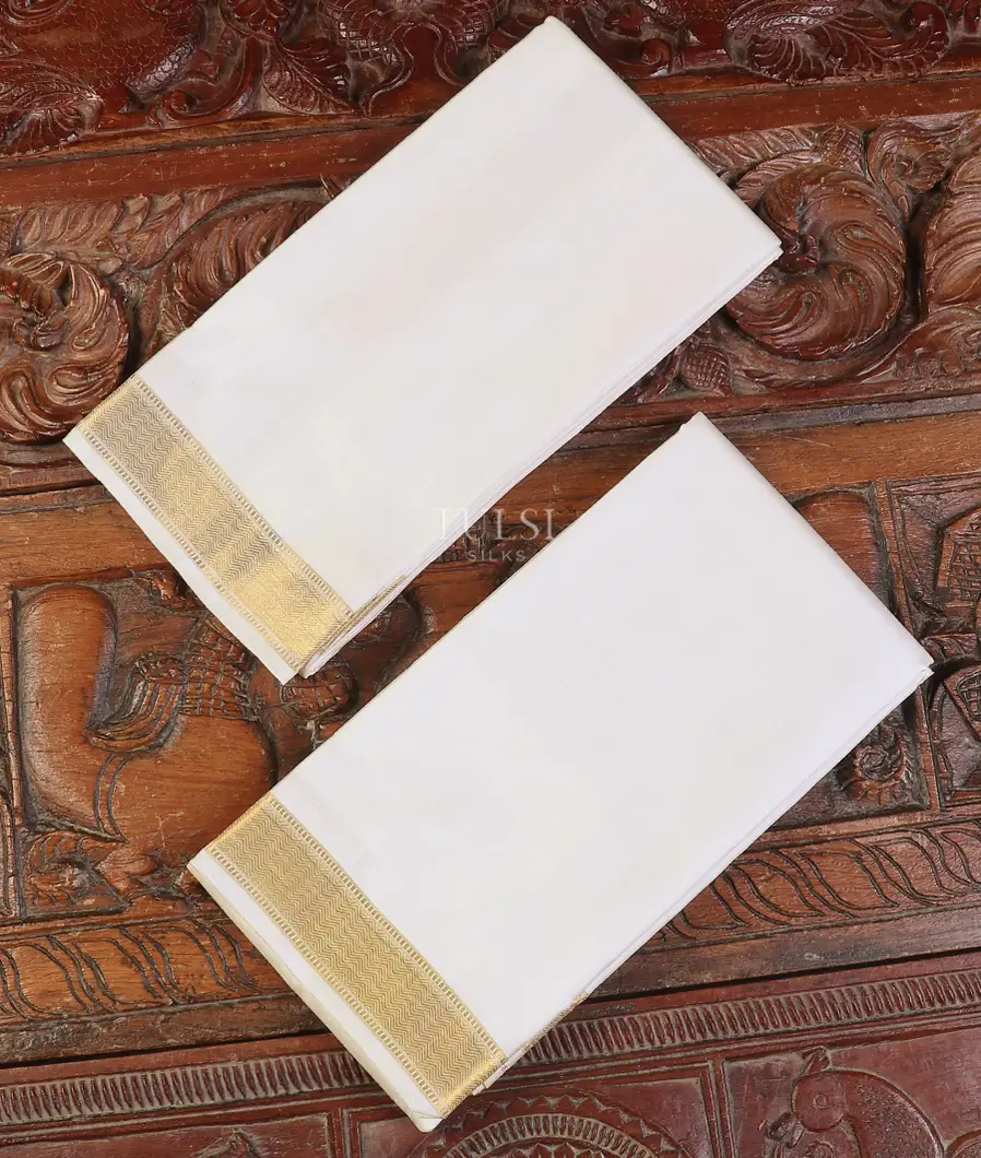 Off - White Handwoven Kanjivaram Silk Dhoti and Vastharam T539731-image