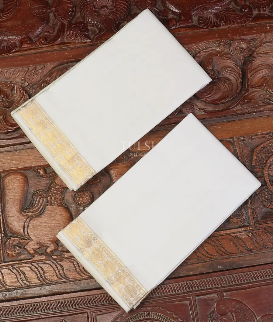 Off - White Handwoven Kanjivaram Silk Dhoti and Vastharam T532963-image
