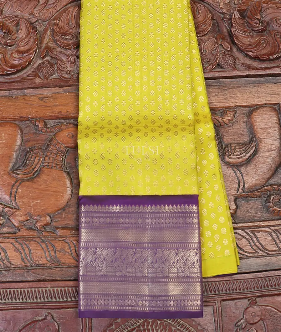 Greenish Yellow Kanjivaram Silk Kids Pavadai T563688-image