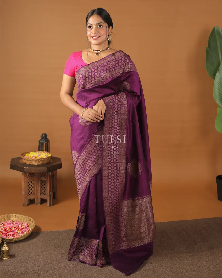 Purple Banaras Tussar Saree T522068-image