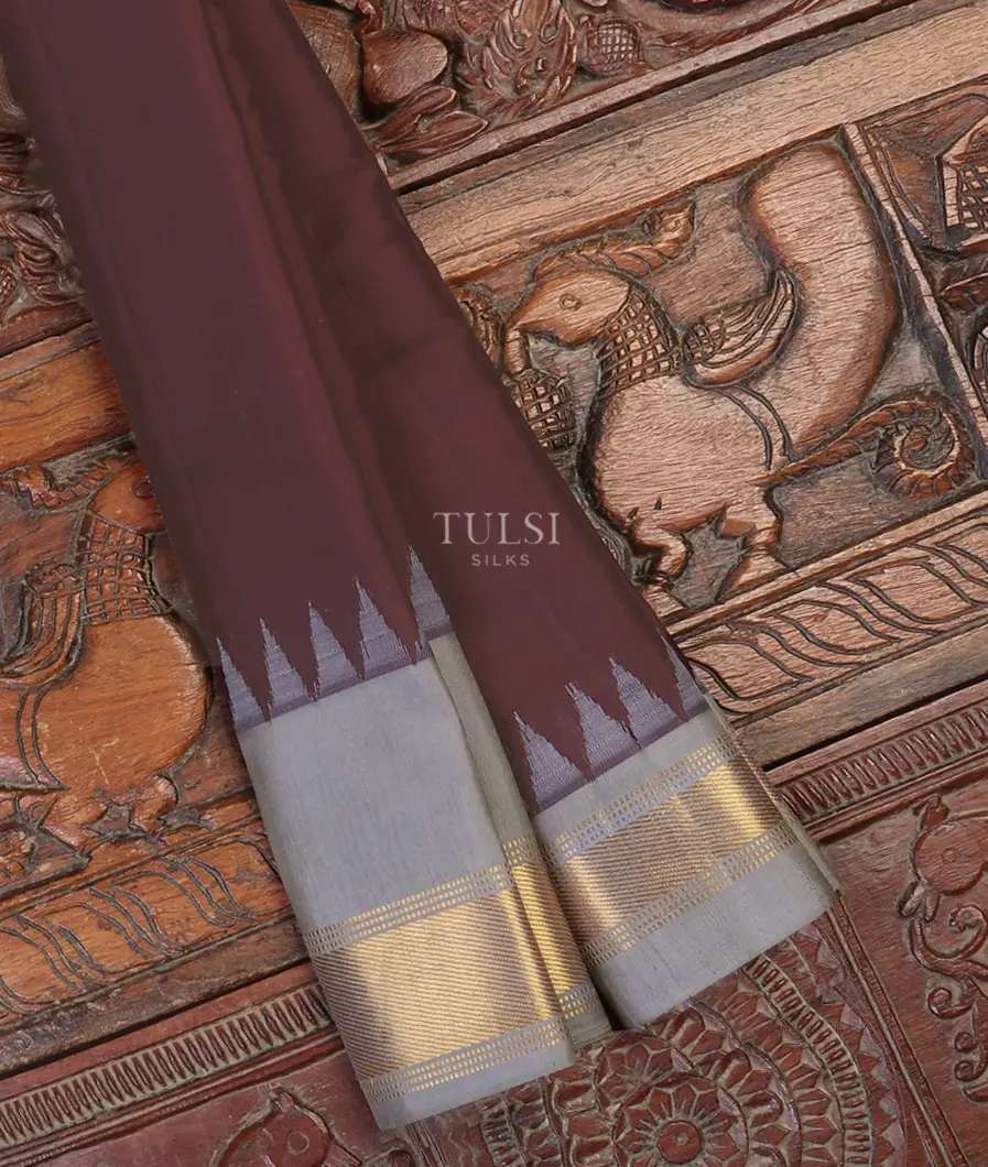 Purplish Brown Gadwal Cotton Saree T577050-image