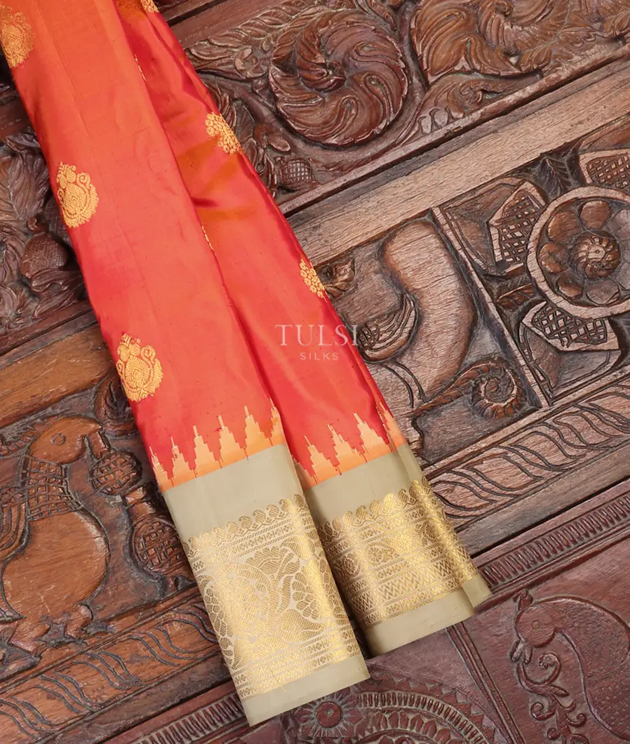Pinkish Orange Gadwal Silk Saree T577101-image
