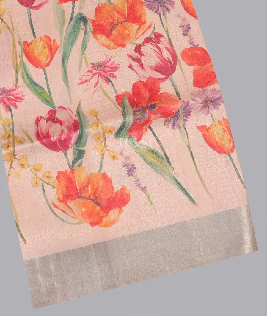 Light Peach Tussar Printed Saree T571124-image