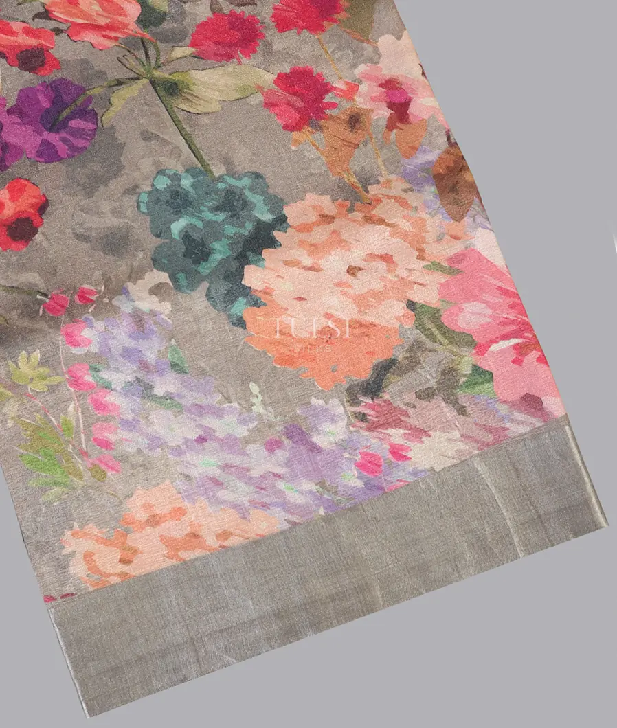 Grey Tussar Printed Saree T560712-image