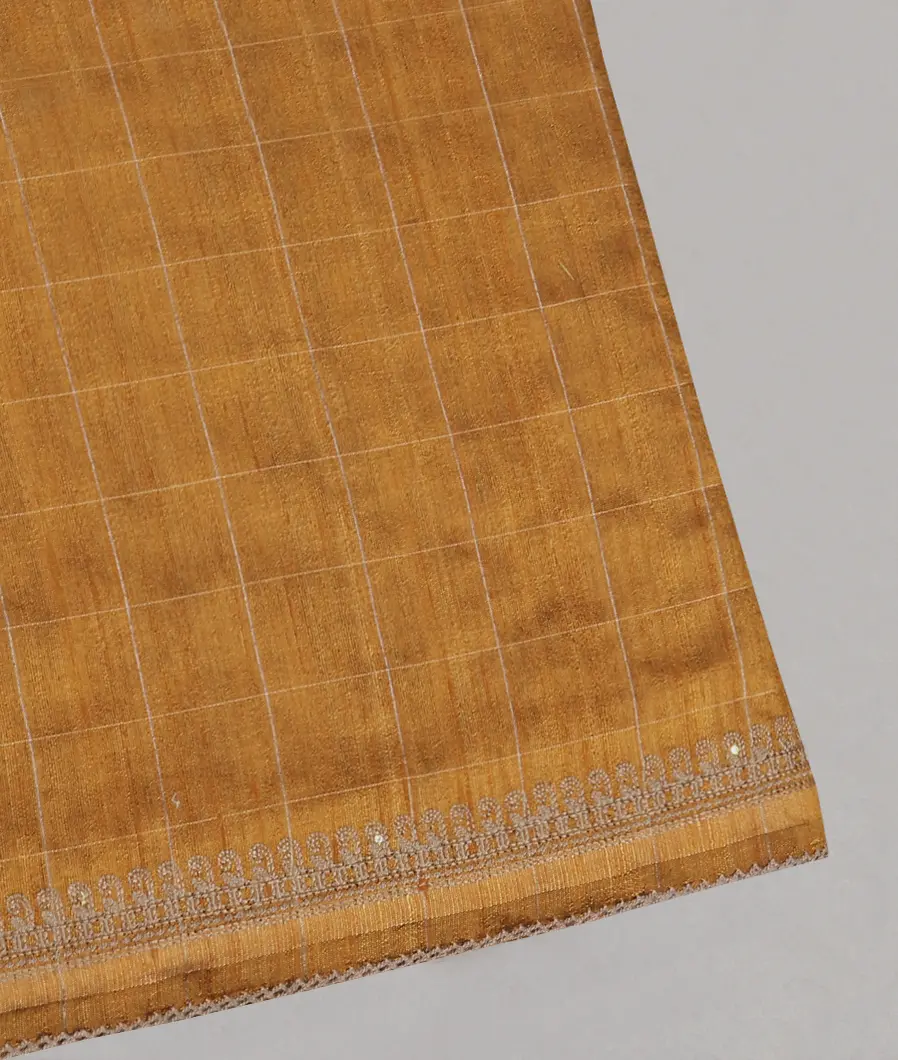 Golden Brown Tussar Embroidery saree T579775-image