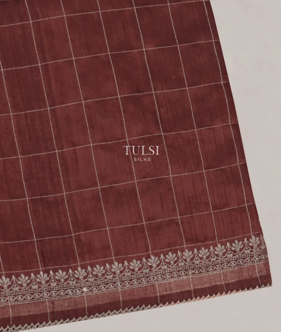Maroon Tussar Embroidery saree T579777-image