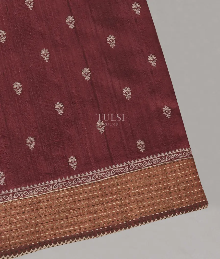 Maroon Tussar Embroidery saree T575769-image