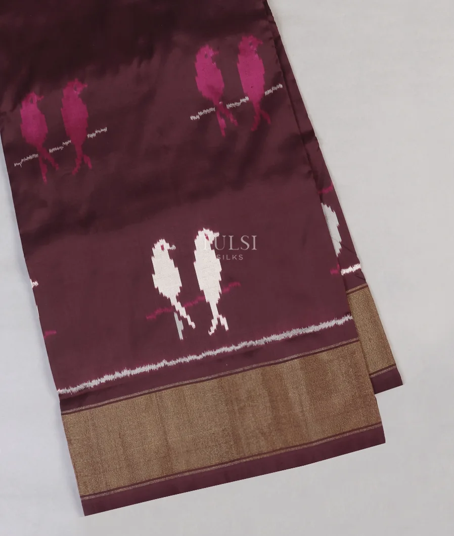Burgundy Ikat Silk Saree T576883-image