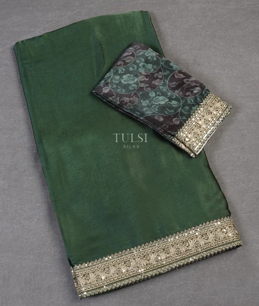 Green Crinkle Crepe Embroidery Silk Saree T572129-image